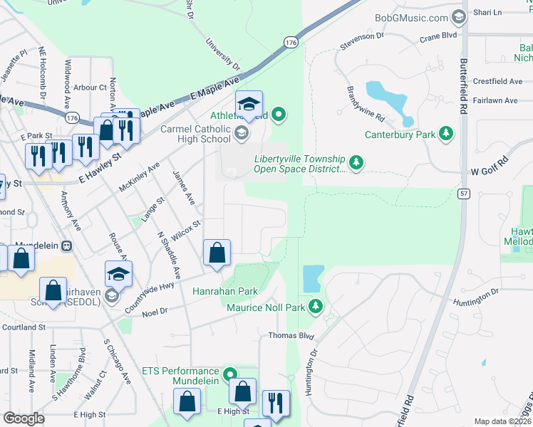 map of restaurants, bars, coffee shops, grocery stores, and more near 944 Concord Circle in Mundelein