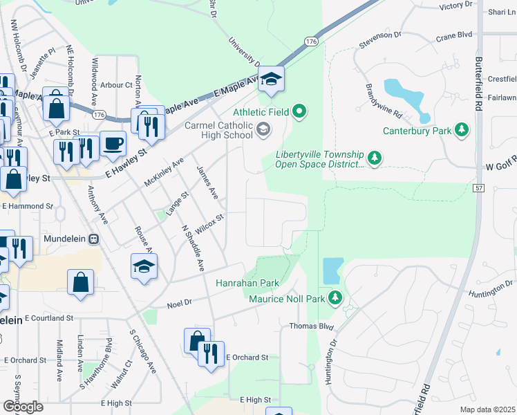 map of restaurants, bars, coffee shops, grocery stores, and more near 275 Pembrook Lane in Mundelein