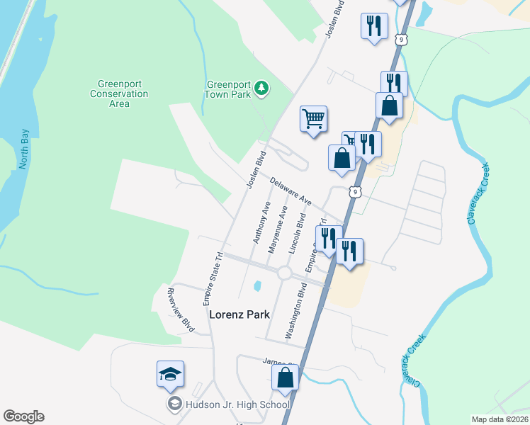 map of restaurants, bars, coffee shops, grocery stores, and more near 311 Anthony Avenue in Hudson