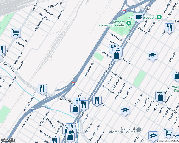 map of restaurants, bars, coffee shops, grocery stores, and more near 2974 Greyfriars in Detroit
