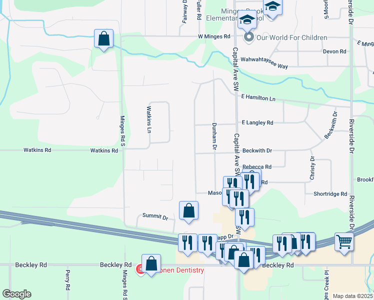 map of restaurants, bars, coffee shops, grocery stores, and more near 296 West Hamilton Lane in Battle Creek