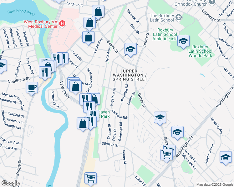 map of restaurants, bars, coffee shops, grocery stores, and more near 40 Northdale Road in Boston