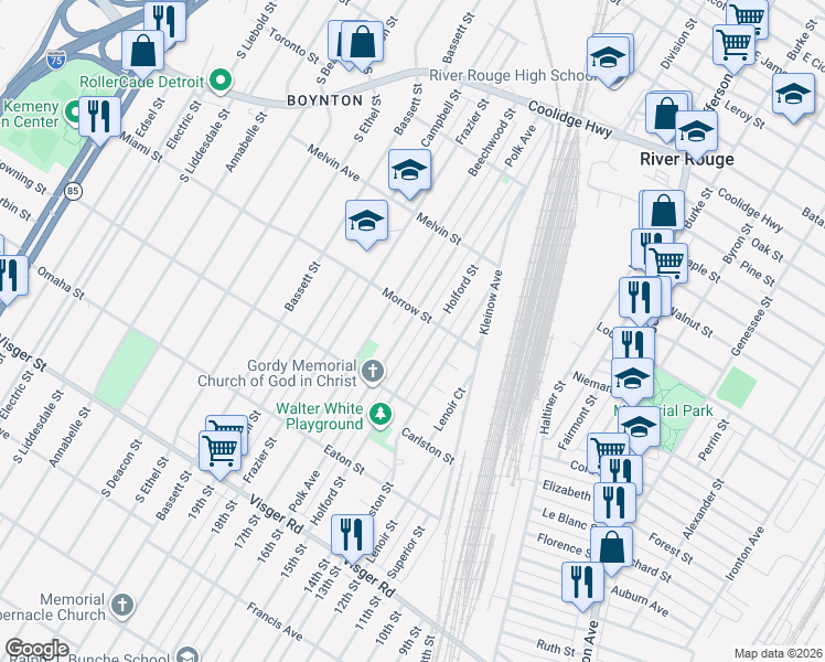 map of restaurants, bars, coffee shops, grocery stores, and more near 407 Polk Avenue in River Rouge