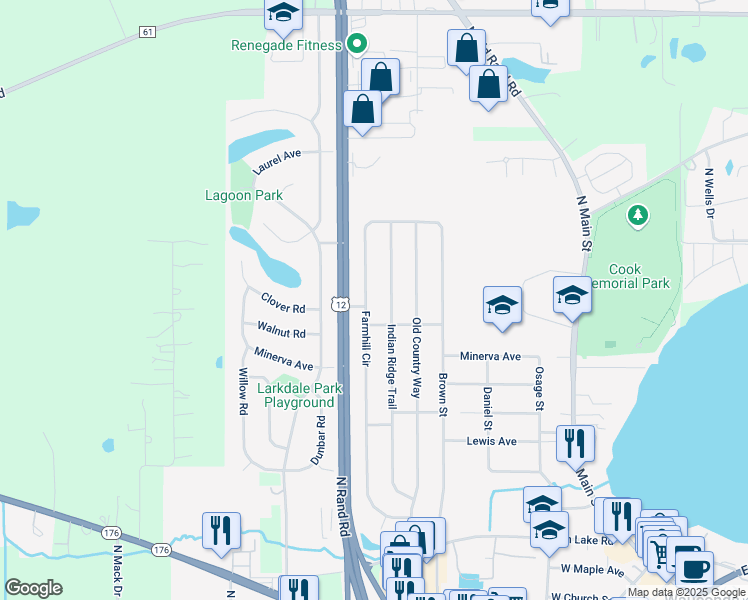 map of restaurants, bars, coffee shops, grocery stores, and more near 508 Farmhill Circle in Wauconda