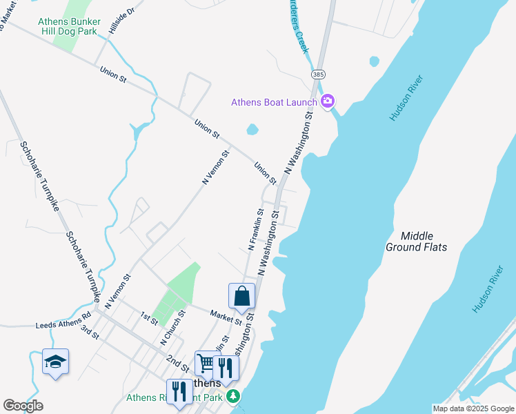 map of restaurants, bars, coffee shops, grocery stores, and more near 98 North Franklin Street in Athens