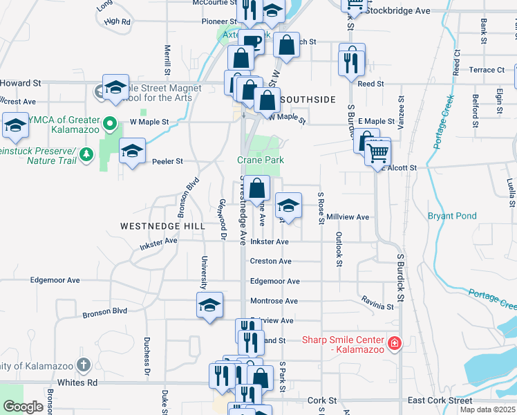map of restaurants, bars, coffee shops, grocery stores, and more near 457 Parkwood Avenue in Kalamazoo