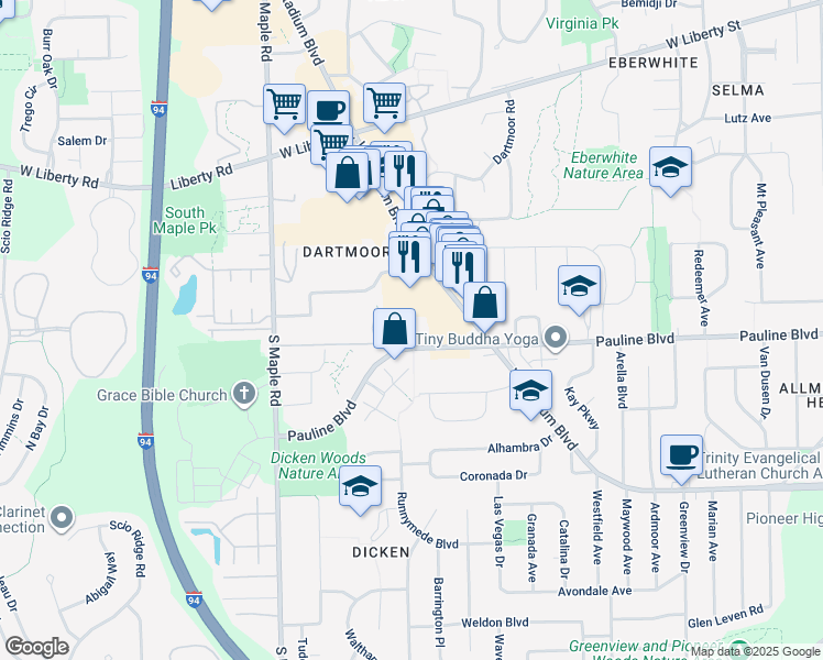 map of restaurants, bars, coffee shops, grocery stores, and more near 2014 Pennsylvania Avenue in Ann Arbor