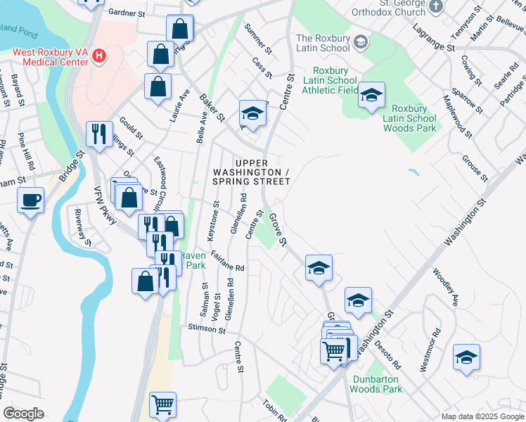 map of restaurants, bars, coffee shops, grocery stores, and more near 7 Grove Street in Boston