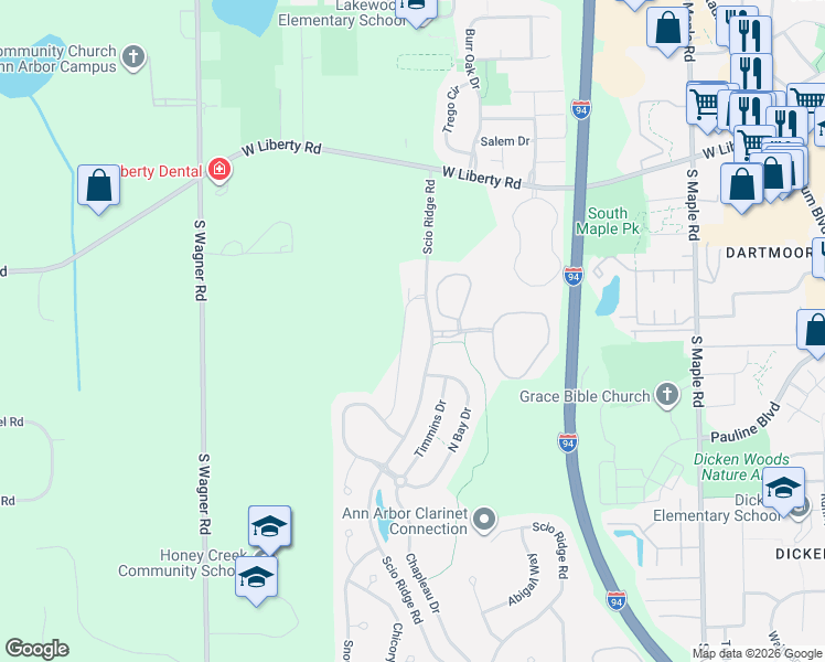 map of restaurants, bars, coffee shops, grocery stores, and more near 1111 Joyce Lane in Ann Arbor