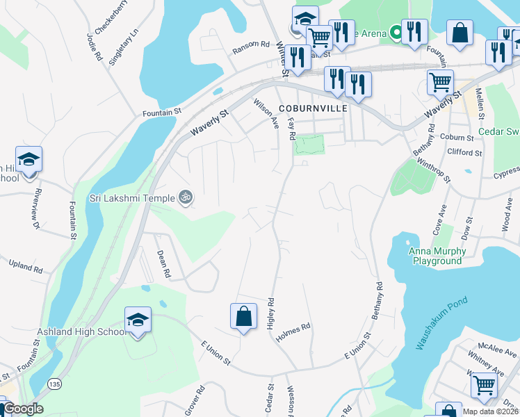 map of restaurants, bars, coffee shops, grocery stores, and more near 159 Fay Road in Framingham