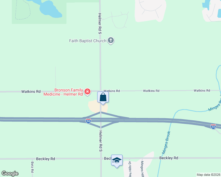 map of restaurants, bars, coffee shops, grocery stores, and more near 3135 Watkins Road in Battle Creek