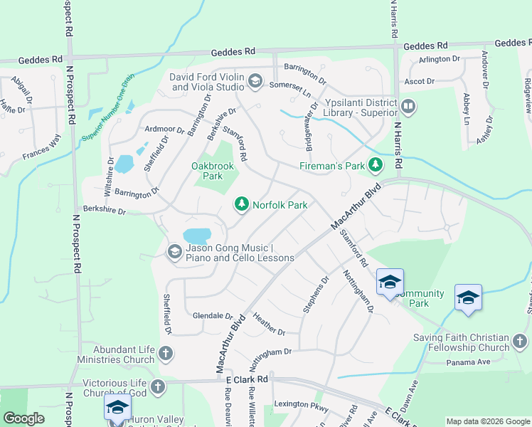 map of restaurants, bars, coffee shops, grocery stores, and more near 1810 Norfolk Avenue in Superior Charter Township