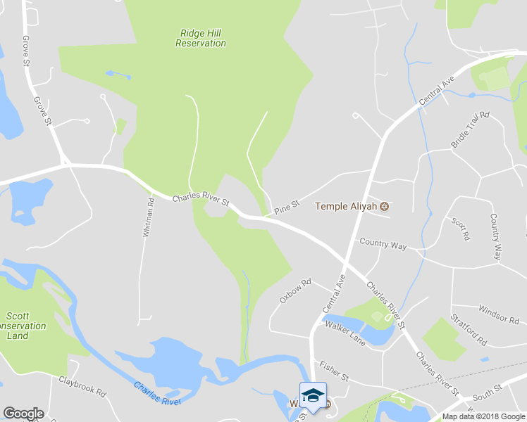 map of restaurants, bars, coffee shops, grocery stores, and more near 365 Charles River Street in Needham