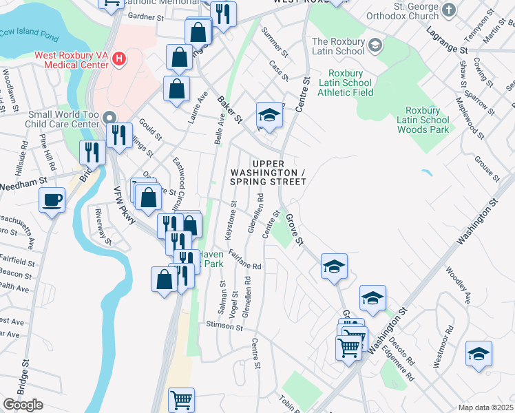 map of restaurants, bars, coffee shops, grocery stores, and more near 70 Glenellen Road in Boston