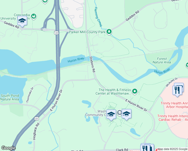 map of restaurants, bars, coffee shops, grocery stores, and more near 70 S Dixboro Rd in Ann Arbor