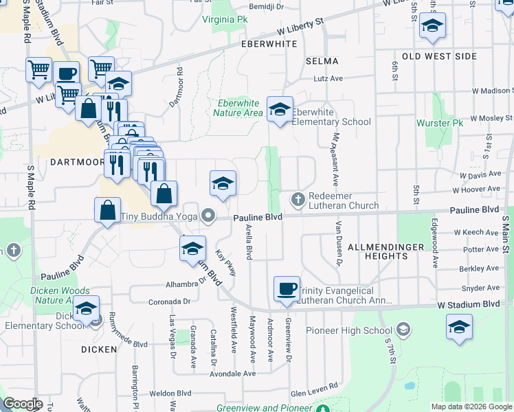 map of restaurants, bars, coffee shops, grocery stores, and more near 13505 North Haggerty Road in Plymouth