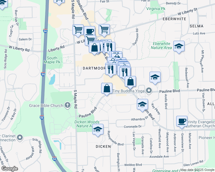 map of restaurants, bars, coffee shops, grocery stores, and more near 2014 Pennsylvania Avenue in Ann Arbor