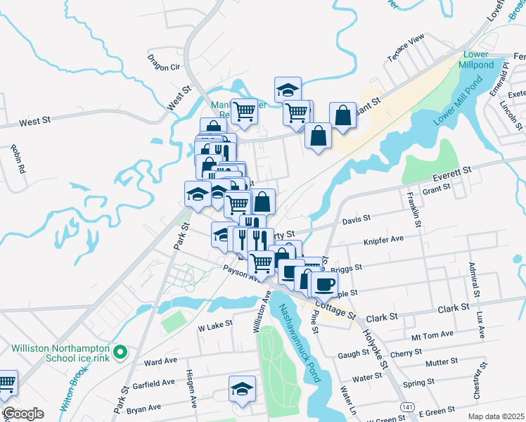 map of restaurants, bars, coffee shops, grocery stores, and more near 2 Mechanic Street in Easthampton