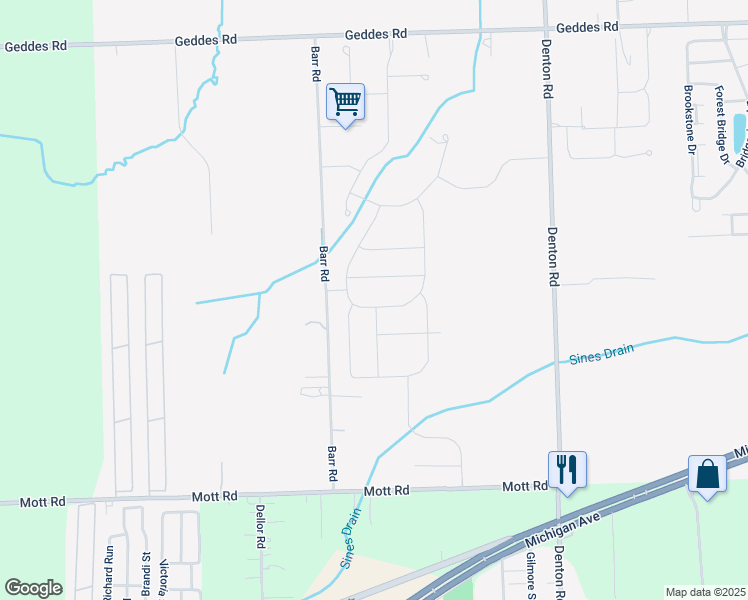 map of restaurants, bars, coffee shops, grocery stores, and more near 5275 Barr Road in Canton