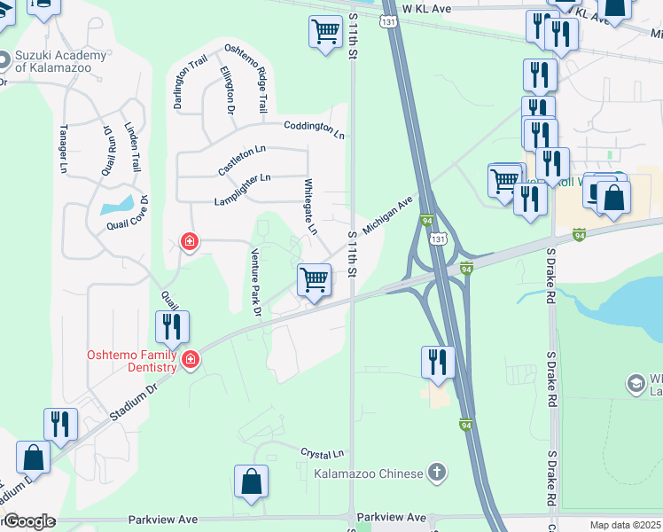 map of restaurants, bars, coffee shops, grocery stores, and more near 5567 Michigan Avenue in Kalamazoo
