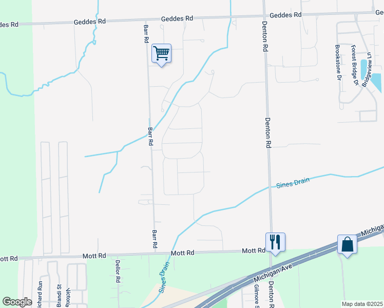 map of restaurants, bars, coffee shops, grocery stores, and more near 5275 Barr Road in Canton