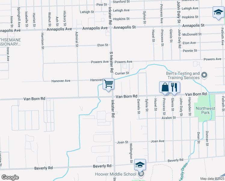 map of restaurants, bars, coffee shops, grocery stores, and more near 5726 Inkster Road in Dearborn Heights