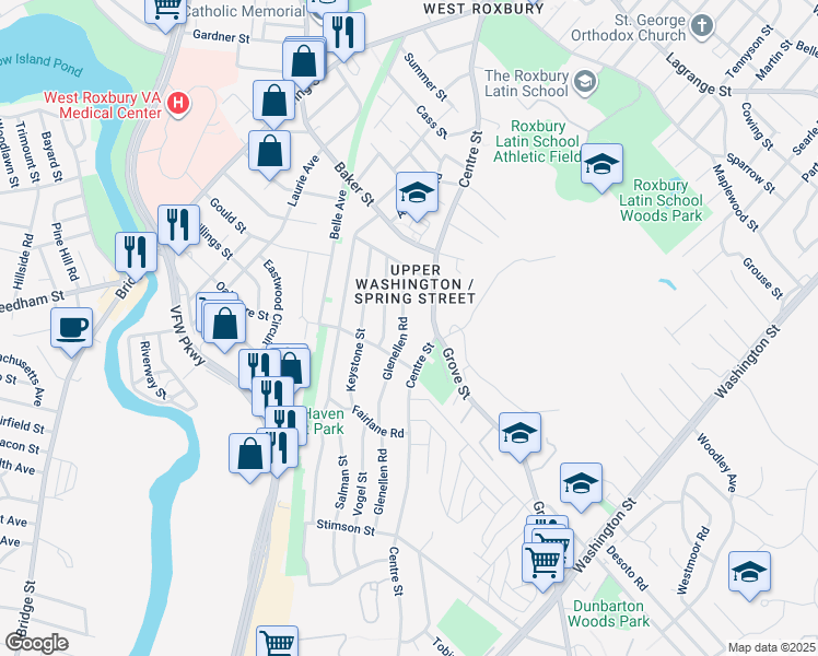 map of restaurants, bars, coffee shops, grocery stores, and more near 40 Glenellen Road in Boston