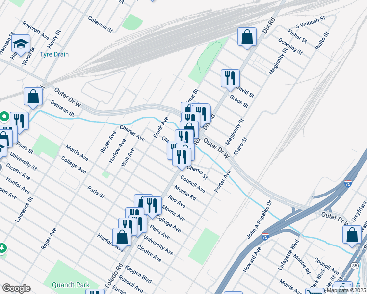 map of restaurants, bars, coffee shops, grocery stores, and more near 912 Dix Highway in Lincoln Park