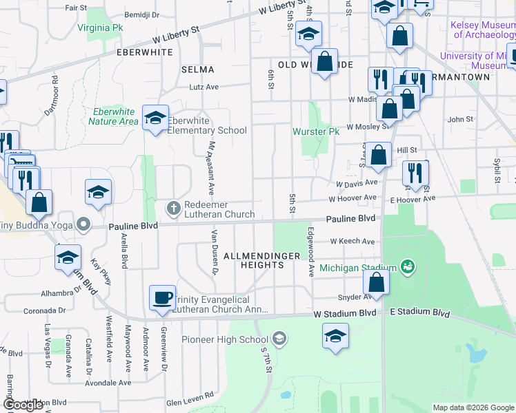 map of restaurants, bars, coffee shops, grocery stores, and more near in Ann Arbor