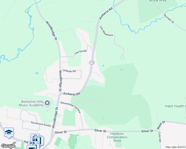 map of restaurants, bars, coffee shops, grocery stores, and more near 57-67 Amherst Road in South Hadley