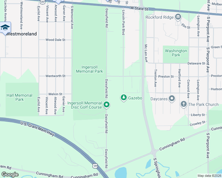 map of restaurants, bars, coffee shops, grocery stores, and more near 618 Daisyfield Road in Rockford