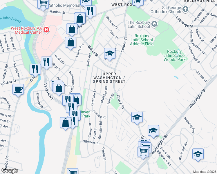 map of restaurants, bars, coffee shops, grocery stores, and more near 70 Glenellen Road in Boston