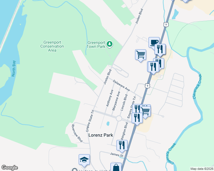 map of restaurants, bars, coffee shops, grocery stores, and more near 311 Anthony Ave in Hudson