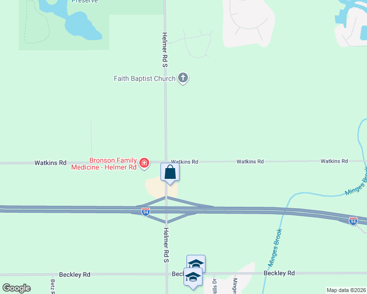 map of restaurants, bars, coffee shops, grocery stores, and more near 3135 Watkins Road in Battle Creek