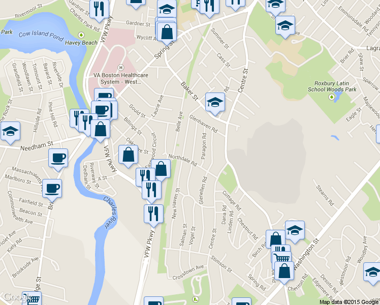 map of restaurants, bars, coffee shops, grocery stores, and more near 28 Keystone Street in Boston