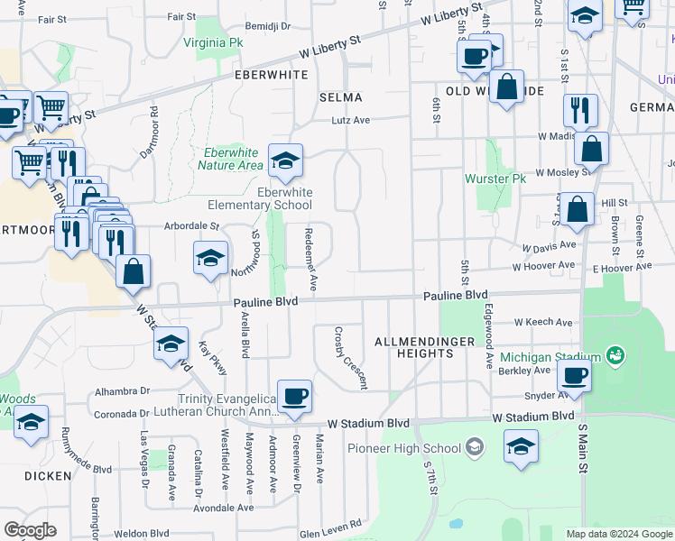 map of restaurants, bars, coffee shops, grocery stores, and more near 854 Mount Pleasant Avenue in Ann Arbor