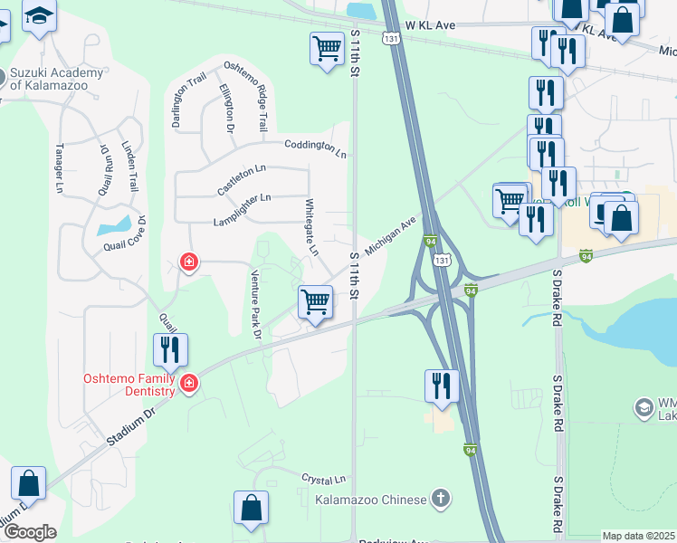 map of restaurants, bars, coffee shops, grocery stores, and more near 5542 West Michigan Avenue in Kalamazoo