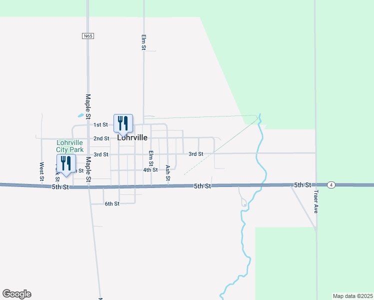 map of restaurants, bars, coffee shops, grocery stores, and more near 905 2nd Street in Lohrville