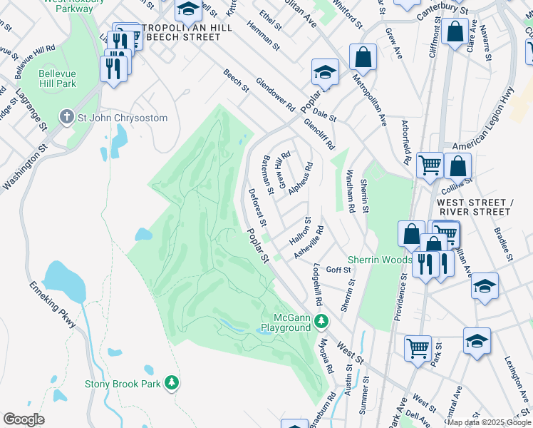 map of restaurants, bars, coffee shops, grocery stores, and more near 92 Alpheus Road in Boston