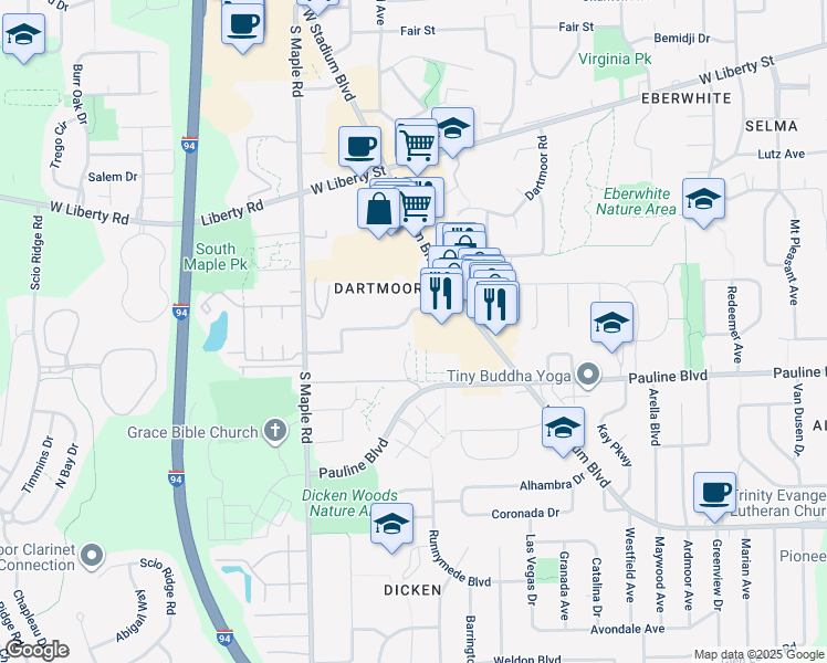 map of restaurants, bars, coffee shops, grocery stores, and more near 1919 Federal Boulevard in Ann Arbor
