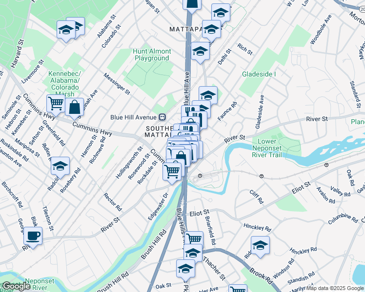 map of restaurants, bars, coffee shops, grocery stores, and more near in Boston