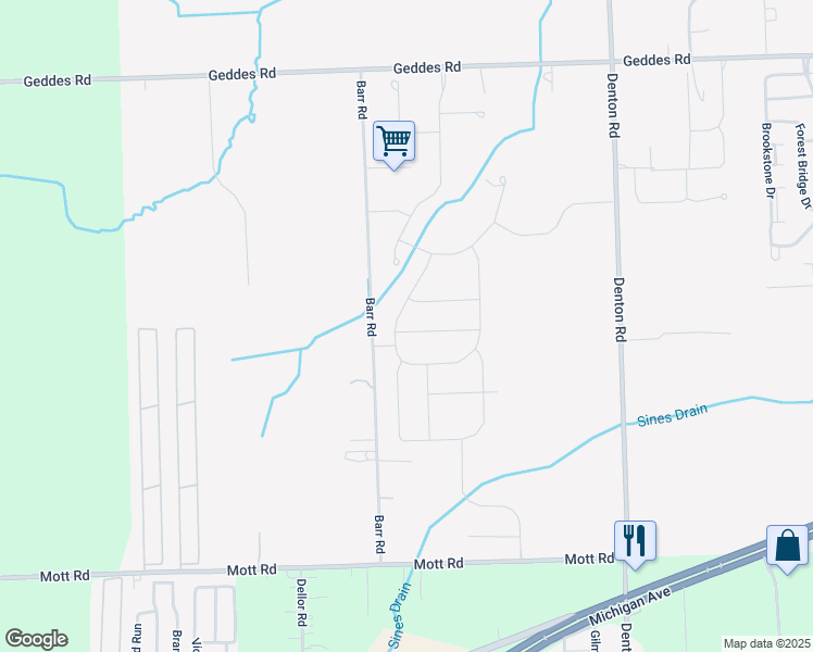 map of restaurants, bars, coffee shops, grocery stores, and more near 4868 Barr Road in Canton