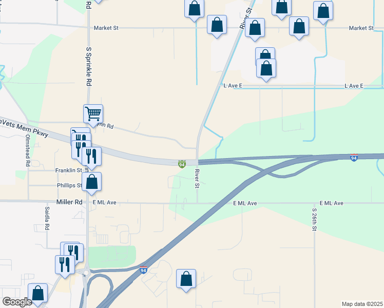 map of restaurants, bars, coffee shops, grocery stores, and more near 2000 River Street in Kalamazoo