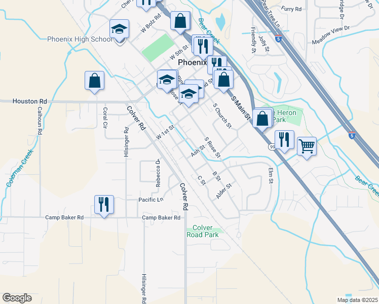 map of restaurants, bars, coffee shops, grocery stores, and more near 103 Ash Street in Phoenix