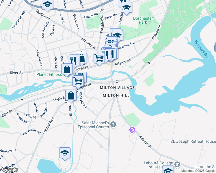 map of restaurants, bars, coffee shops, grocery stores, and more near 7 High Street in Milton