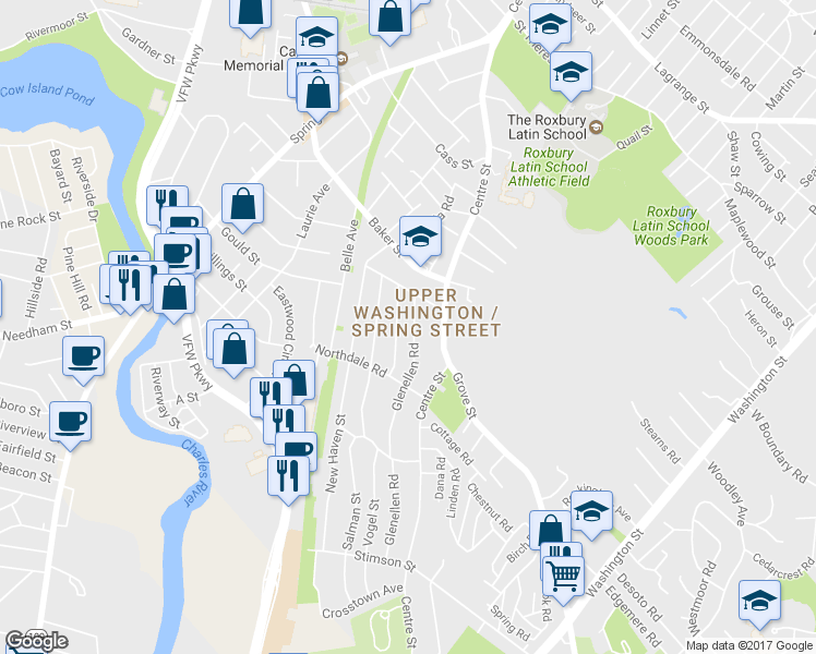 map of restaurants, bars, coffee shops, grocery stores, and more near in Boston