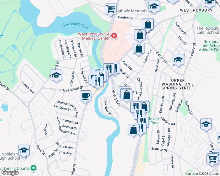 map of restaurants, bars, coffee shops, grocery stores, and more near 51 Caledonian Avenue in Boston