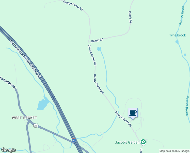 map of restaurants, bars, coffee shops, grocery stores, and more near George Carter Road in Becket