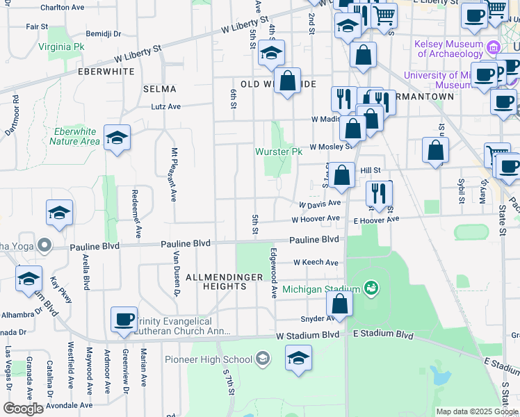 map of restaurants, bars, coffee shops, grocery stores, and more near 905 5th Street in Ann Arbor