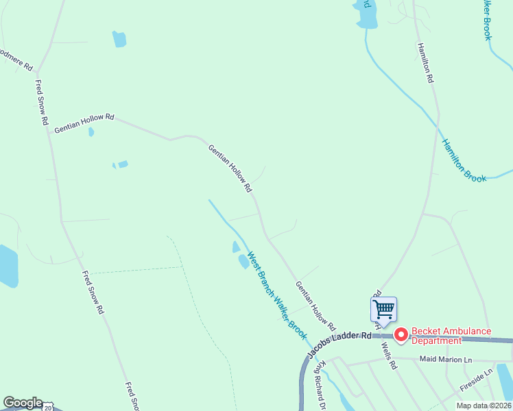 map of restaurants, bars, coffee shops, grocery stores, and more near 2 Bayberry Drive in Becket